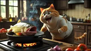 The poor fish and the chubby orange cat's favorite food| AI animation | AI Cat | Orange cat