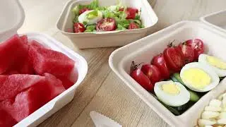 Sugarcane bagasse box display #foodpackaging #factory #manufacturing #takeawaypacking