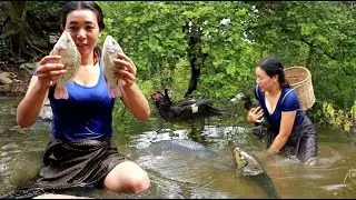 Top survival-Catch duck& Fish for food-grilled duck with chili sauce so delicious +6food of survival