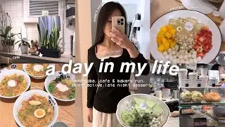 slice of life ‧₊˚ 🍮🏸☕️: ngafe, being active, late night dessert, cobain abura soba, popmart 