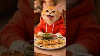 Orange cat tries Indian most deadly snack, panipuri. #aivideo #shorts #comedy #foodreview  #funny