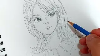 Pencil drawing girl daily lifestyle 