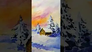 📌 Пейзаж, выполненный акварелью, на тему &laquo;Зимний снежный пейзаж&raquo;.