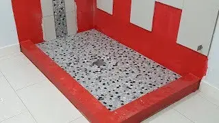Install a Pebble Tile/River Rock Shower Floor. Grout. Перестройка пола в душевой. Затирка
