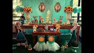 FIESTA DE FROZEN|TEMATICA GIRASOLES|IDEAS|MESAS DE DULCES|DECORACION|ELSA Y ANNA