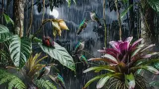 The sound of rain on trees and rare plants