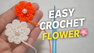 Mini Crochet Flower with Pearl Center | Easy & Cute Handmade Design