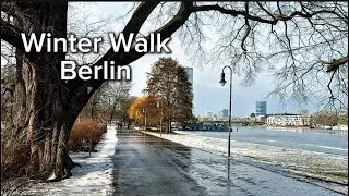 Berlin winter relaxing walking tour, Treptower Park, Germany 4K Walking Tour