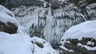 Amazing Frozen Waterfall Peričnik under the mountain Triglav - Idyllic Winter Landscape
