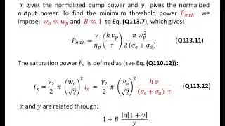 Slide113 Threshold Conditions for Space Dependent Rate Equations for a Quasi 3 Level Laser System