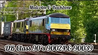 DB Class 90&rsquo;s 90024 (Malcolm) & 90039 (Backbone) on Daventry to Mossend