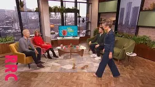 Helen Skelton @takes shoes off to demonstrate walking