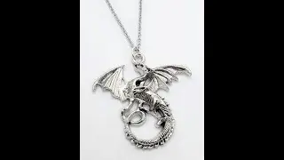 #dragon  Necklace Large Silver Dragon Pendant on Stainless Steel Chain Silver Stainless Steel