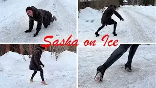 High Heels Pumps on Ice, Slippery High Heels on Snow, High Heels Sliding on Ice and Snow (# 1189)