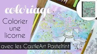 Je colorie une licorne dans 'Daydreams' de Hanna Karlzon avec les crayons Pasteltint de CastleArt