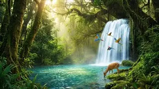 Deep Jungle Waterfall Ambience 🌿 Relaxing Nature Sounds | Stress Relief | 4K Ultra HD