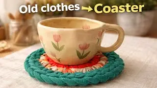 Crochet coaster from old clothes | Easy upcycling ♻️