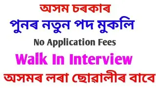 Assam Government Jobs 2019 // New Vacancies Update // Walk In Interview