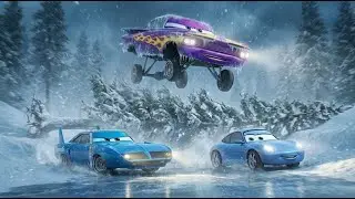 Monster Car Jumps Over Frozen Road ❄️🚗 Epic Snow Chase | Cars Toons 3D Animation