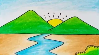 How to draw scenery mountain and river easy |Drawing easy scenery for beginners