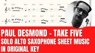 Paul Desmond - Take Five  - Solo Alto Sheet Music - Original Key
