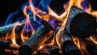 Hypnotic Fire Close-Up | Warmth & Tranquility with Blue Flames in 4K UHD
