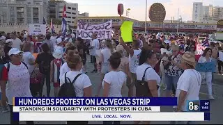 Hundreds protest on Las Vegas Strip in solidarity with Cuba