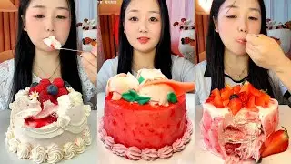 ASMR♥️Valentine Creamy Strawberry Cake Mukbang🍓🎂ASMR SOUNDSวาเลนไทน์​치즈#cake#mukbang#asmr#friday#fyp