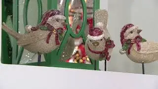 3 шт. Птицы из мешковины с шапкой Санты от Валери на QVC