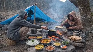 Real Nepali Village Life in the Forest | Traditional Dal Bhat Roti Cooking with eating .🇳🇵