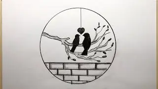 Couple Drawing in Circle | Bird Drawing for Beginners