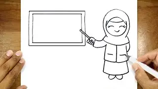 Gambar Guru Yang Bagus | Cara Menggambar Guru Berhijab Sedang Mengajar