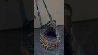 Handmade from plastic bag crochet shopping tote bag with a pocket#ragrug #crochet #basket #repurpose