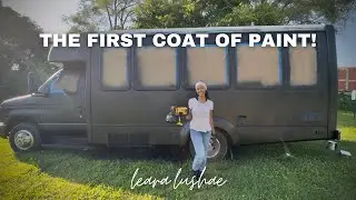 shuttle bus build // EP 52 // painting my shuttle bus! (prime coat)