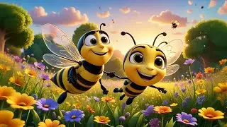 Four Buzzing Bees Dance on Flowers | Nature Song for Kids | Nursery Rhymes and Learning Fun