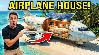 Building a mini hotel inside a Boeing 737 aircraft frame on the beach (Complete ASMR Process)