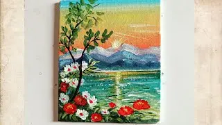 How to paint a morning flowers landscape acrylic painting 