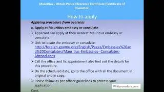 Mauritius - Police Clearance Certificate for Foreigner (Certificate Of Character)