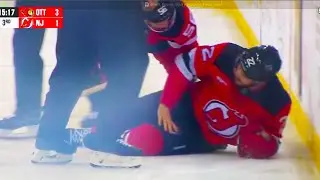 Brett Pesce Injury Puck to Face | New Jersey Devils vs Ottawa Senators 2025 NHL Highlights