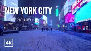 [4K] New York City 🗽 Winter Walk - Times Square Snowstorm [Jan. 2022]