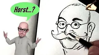 Horst Lichter Caricature with Moustache / draw an old man with a Beard and Glasses - Pencildrawing