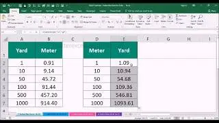 How to convert yard to meter  & meter to yard in excel