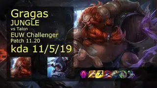 Gragas vs Talon Jungle - EUW Challenger 11/5/19 Patch 11.20 Gameplay