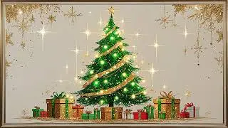 Christmas tree with lights and gifts | Christmas TV art | Golden frame #tvscreensaver #christmas