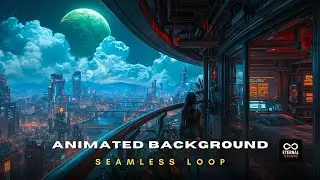 Animated Background - Sci-Fi Cityscape | Otherworld Cyberpunk Balcony with Woman Live Wallpaper