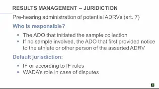 WADA Webinar - Results Management (for NADOs and RADOs)