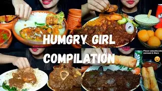 Eating Compilation|| Hungry Girl || Rice Chicken Curry, Fish Curry 🌶️🌶️🍲