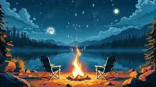 5 Hours Cozy Anime Campfire by the Lake 🌙 Gentle Waves & Fire Sounds for Deep Sleep & Relaxation