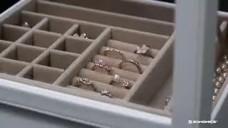 SONGMICS Schmuckk&auml;stchen mit Glasdeckel, Schmuckkasten mit 3 Ebenen, Schmuckbox  JBC239WT