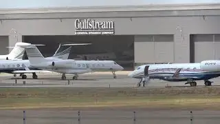 Зона прилёта и вылёта на ВПП 24 Фарнборо. Перрон Gulfstream + открытый ангар. 21 июня 2023 г.